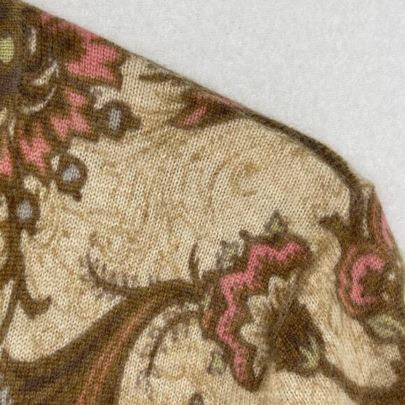 PECK & PECK Sweater XL Pure Cashmere Button Up Cardigan Floral Paisley Beige VTG - Picture 9 of 12